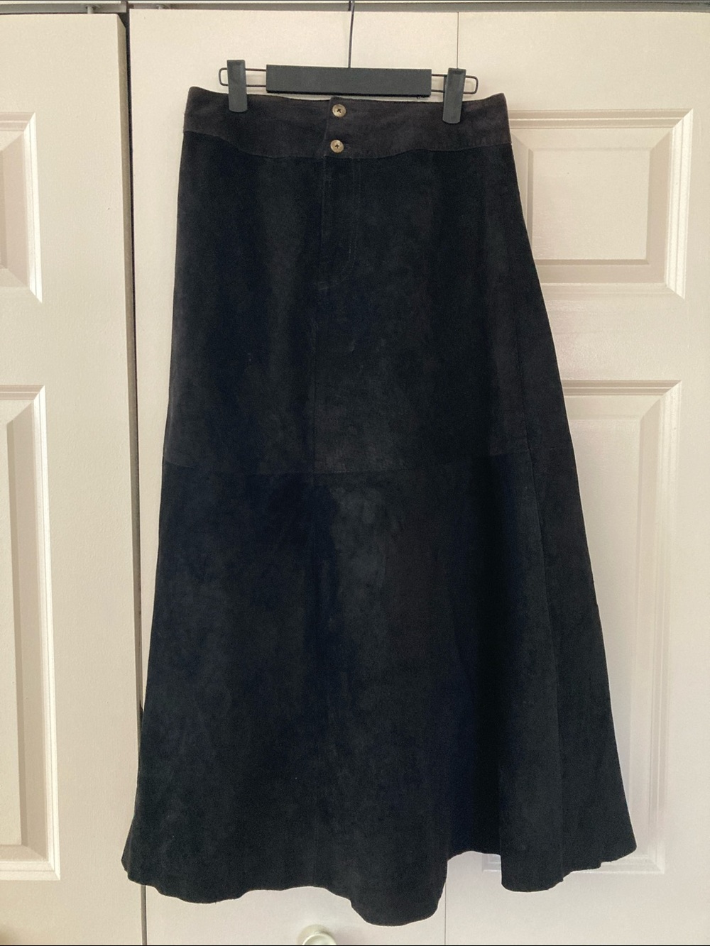 Women's Black Suede A-Line Maxi Skirt